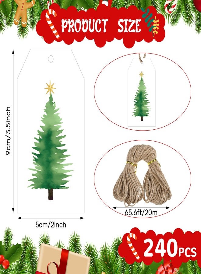 Watersay 240 Pcs Watercolor Christmas Tree Gift Tag Christmas Paper Gift Tags with String and Holes Hanging Labels for DIY Xmas Winter Party Favor Decor, 15 Designs - Image 2